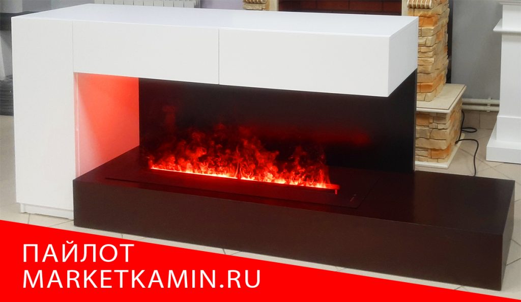 Пайлот. Камин-бар с дверкой и выдвижными ящиками. (Белая эмаль/тёмный ...
