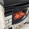 Stone Luxe Угловой с развёрнутым основанием (Стоун) Чёрный дуб/светлый кирпич. Панорамный очаг 25" Размеры: ш 1300, в 1050, г 780 мм