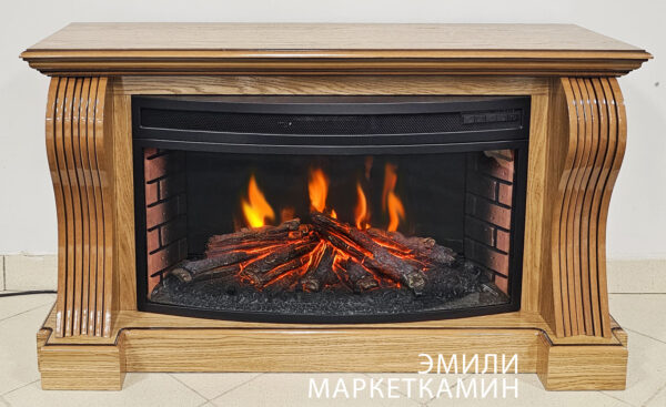 Эмили (медовый дуб + глянцевый лак) очаги на выбор (LED/3D живое пламя) Цвет на выбор. Габариты (ШxВxГ)1250x700x400 мм