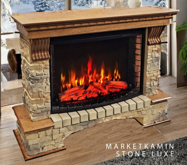 STONE LUXE 140 (стоун медовый дуб, песочный сланец) большие очаги на выбор (LED/3D) Цвет и отделка на выбор. Габариты (ШxВxГ): 1400х1100х430 мм